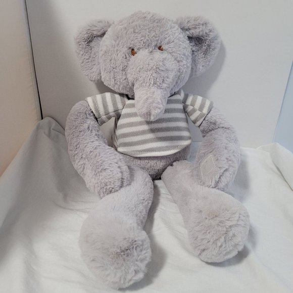 PLUSH Gray Elephant White & Gray Stripe Sweater Stuffed Animal 18" KELLYTOY USA - Picture 7 of 8